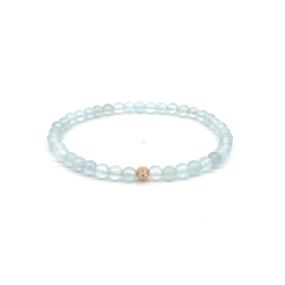 RAFANTHIA Jewelry - Gemstones Aquamarine Mini 4mm Stretchable Bracelet 14k Gold Bead Corrugated